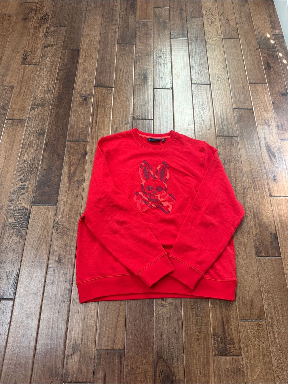 Psycho Bunny Red Crewneck with Tonal Skull Bunny Graphic